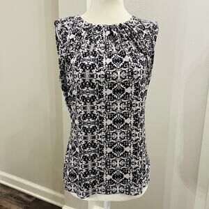 Calvin Klein Sleeveless Pleated Floral Print Blouse Women's M White/Black/Purple
